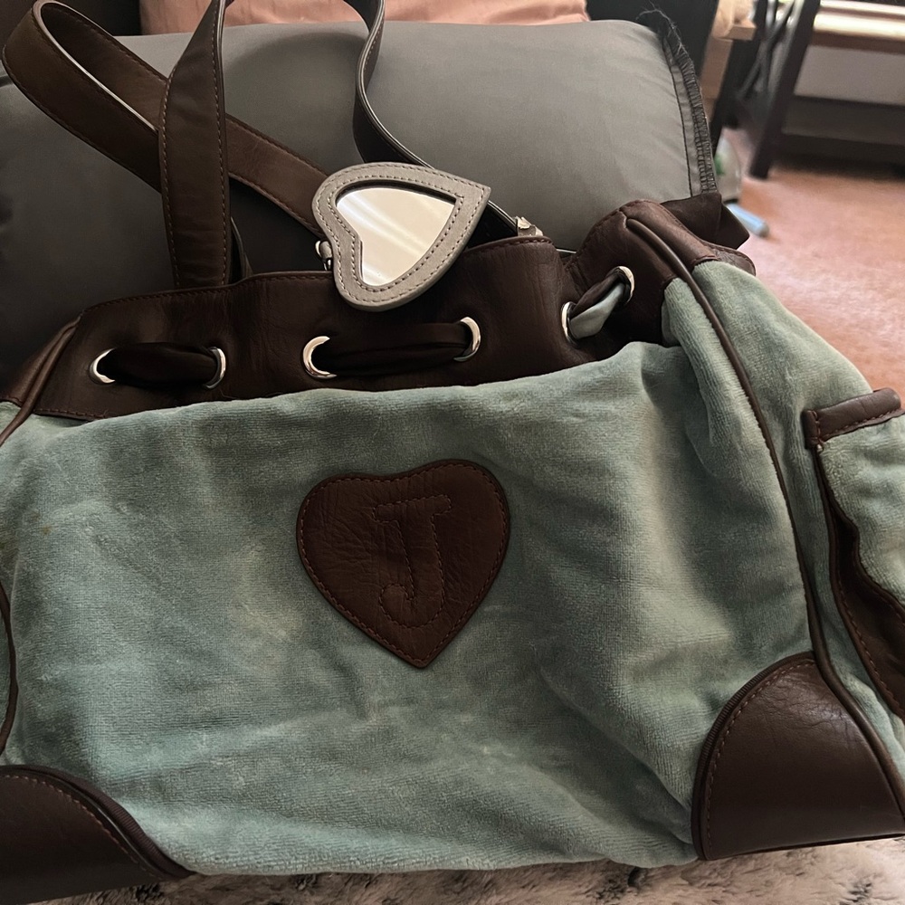 Juicy Couture Brown & Teal Heart Logo Tote Bag— Rare - Picture 4 of 10